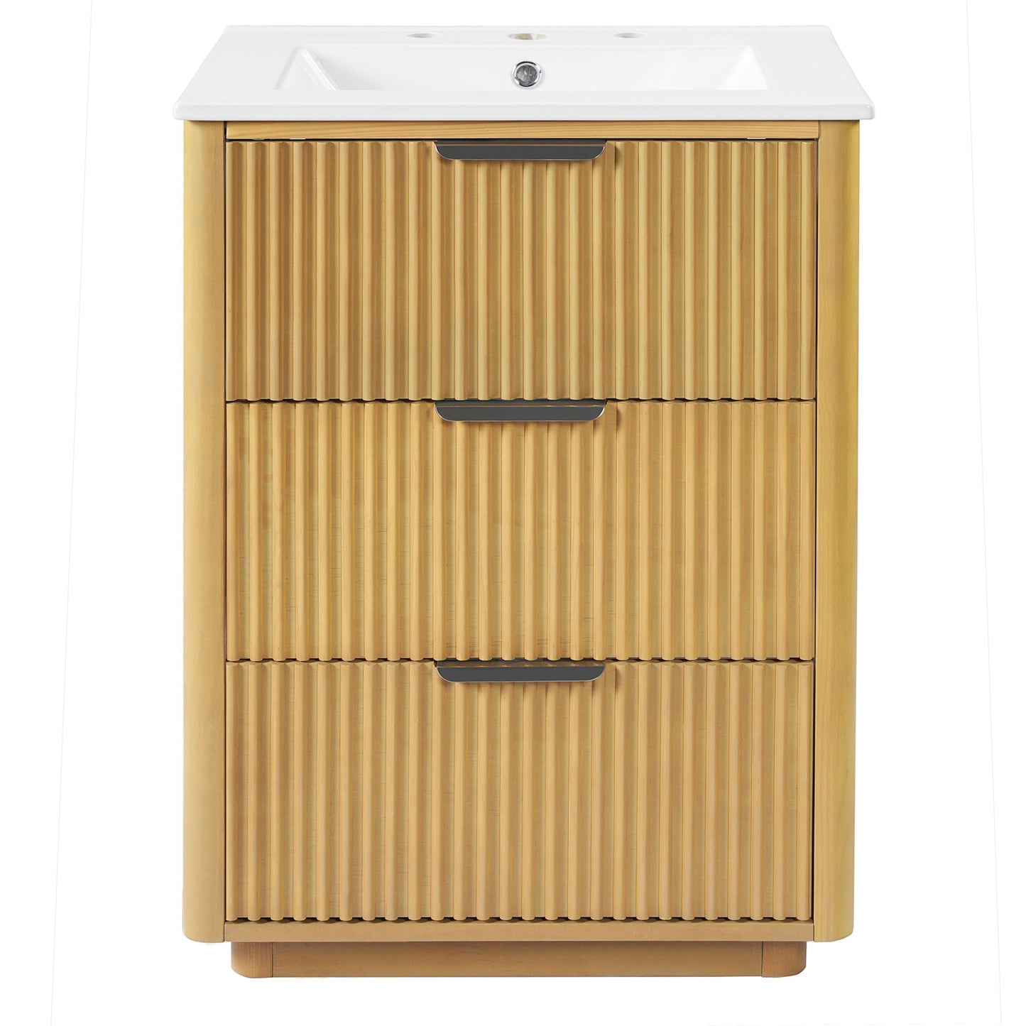 Bathroom Vanity With Sink, Open Shelf & Closed Storage - Natural Wood