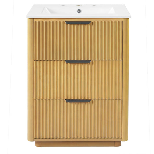 Bathroom Vanity With Sink, Open Shelf & Closed Storage - Natural Wood