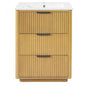 Bathroom Vanity With Sink, Open Shelf & Closed Storage - Natural Wood