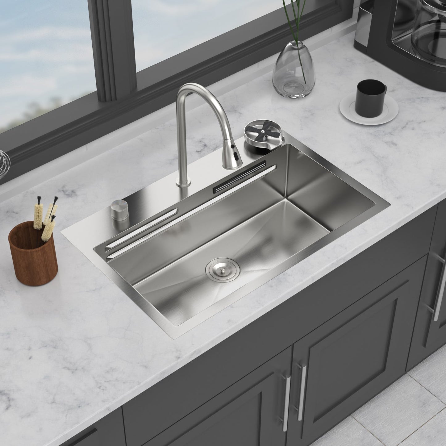 31.5" Drop In Waterfall Kitchen Sink