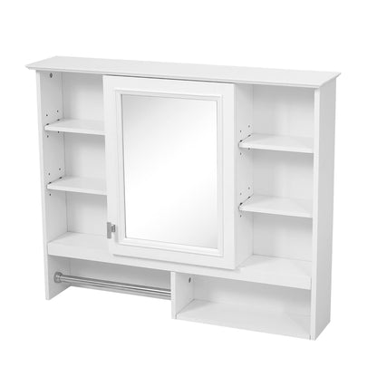 Wall Mount 2 In 1 Mirror Cabinet With Adjustable Shelves, Open Storage, For Bathroom Vanity - White