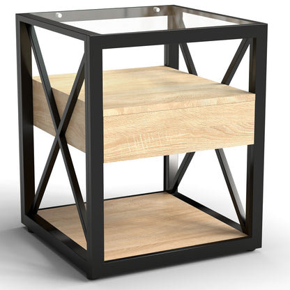 Modern End Table with Drawer - Nightstand for Bedroom & Living Room