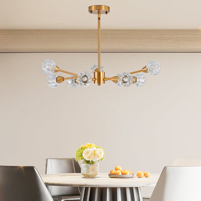 28" Modern Crystal Chandelier with 9 Lights in Golden Finish