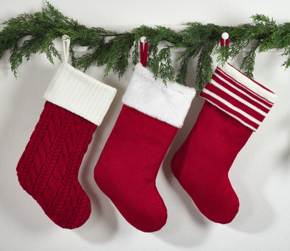 Fennco Styles Red Cable Knit Classic Striped Design Holiday Christmas Stocking - 8.5" W X 19" L