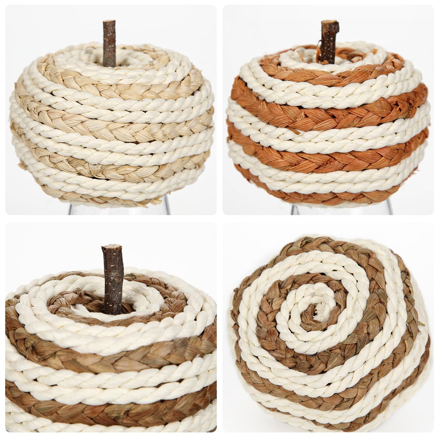 Hollyone Fall Pumpkin Decor 3 PCS Faux Rattan Pumpkins Small Orange Brown