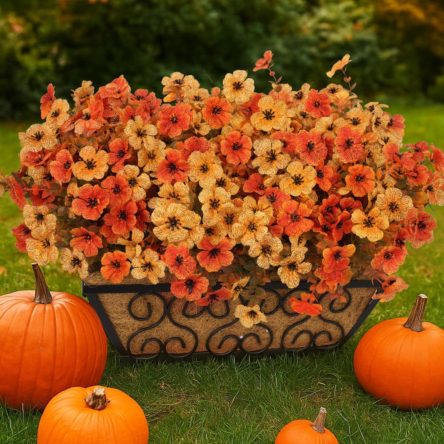 RICHMYC Artificial Fall Flowers 12 Bundles Orange Yellow Eucalyptus 13.8IN