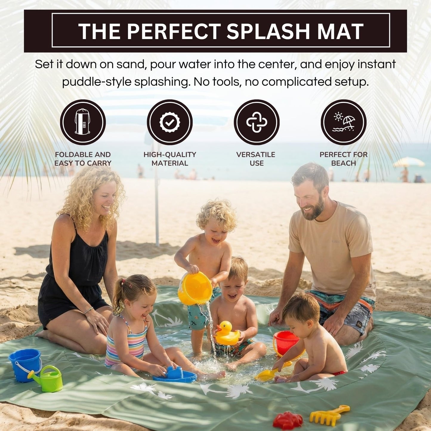 Baby Beach Splash Mat Green, 1 Piece, 78.74 x in Waterproof Polyester Portable Foldable