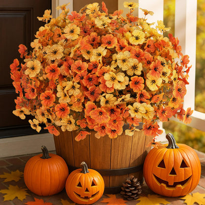 RICHMYC Artificial Fall Flowers 12 Bundles Orange Yellow Eucalyptus 13.8IN
