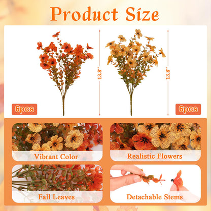 RICHMYC Artificial Fall Flowers 12 Bundles Orange Yellow Eucalyptus 13.8IN