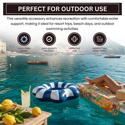 Amalfi Scalloped Inflatable Tube Pool Float Ring - Blue & White