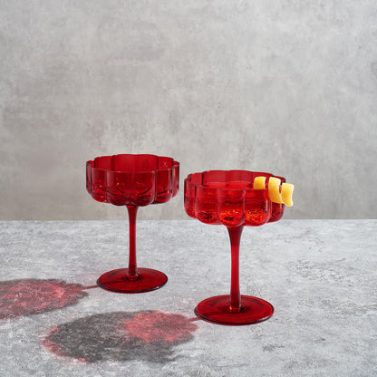 Flower Vintage Wavy Glass Coupes Martini, Champagne & Cocktail Coupes - Set of 2
