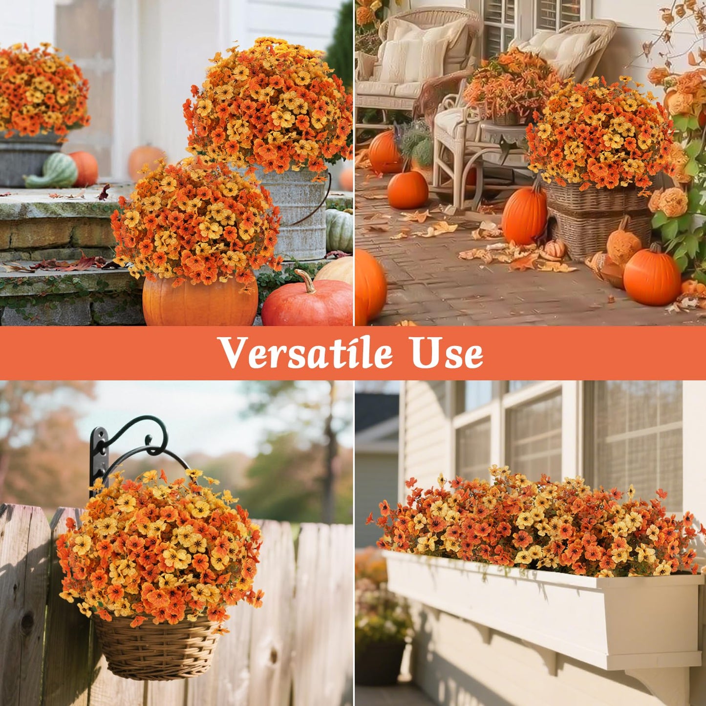 RICHMYC Artificial Fall Flowers 12 Bundles Orange Yellow Eucalyptus 13.8IN