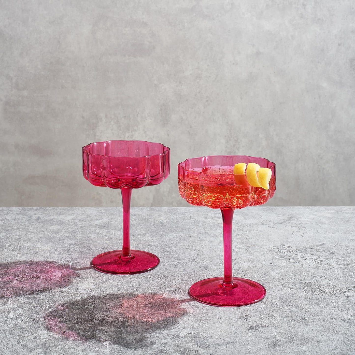 Flower Vintage Wavy Glass Coupes Martini, Champagne & Cocktail Coupes - Set of 2