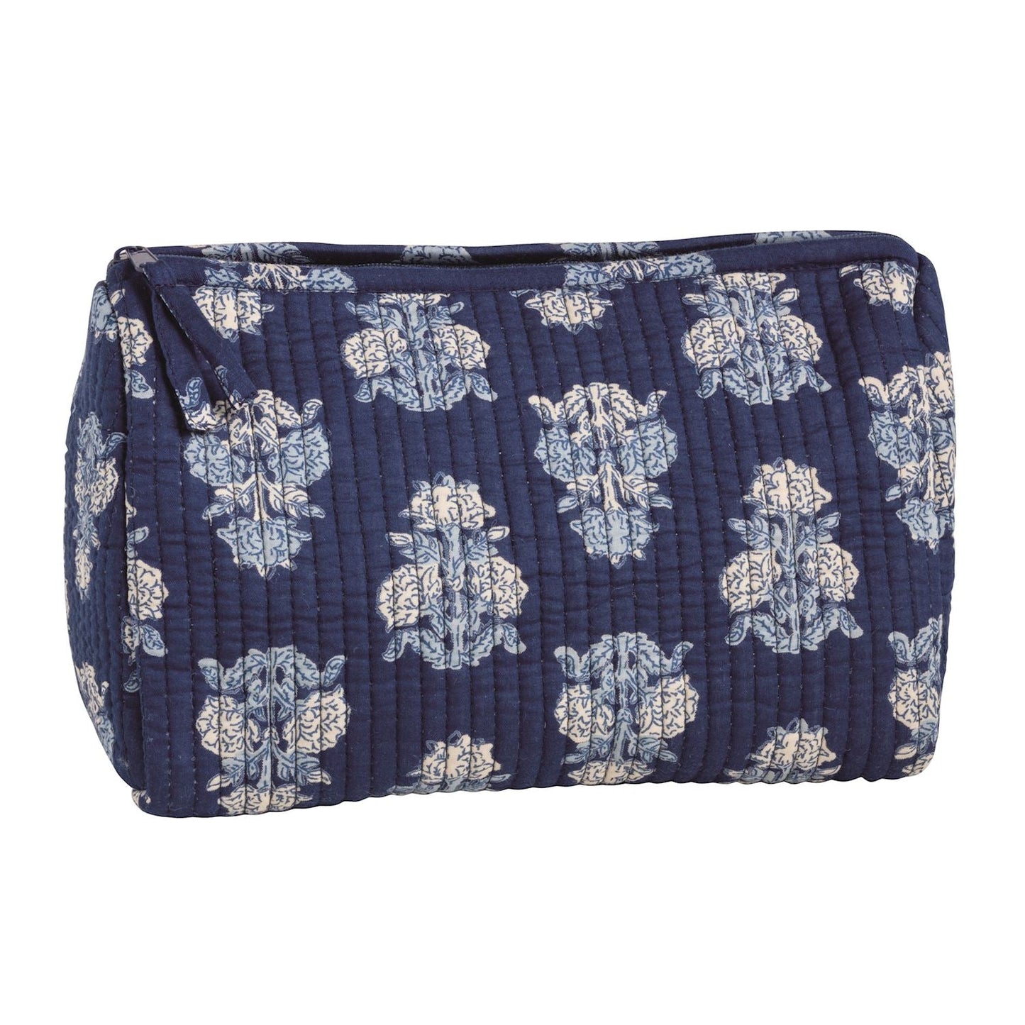 Blue Cornflower Block Print Quilted Cosmetic Zip Pouch