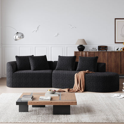 Upholstered Oversized Sectional Sofa, 4 Seater Extra Deep & Wide Curved Cloud Couch With 4 Throw Pillows For Living Room - Black