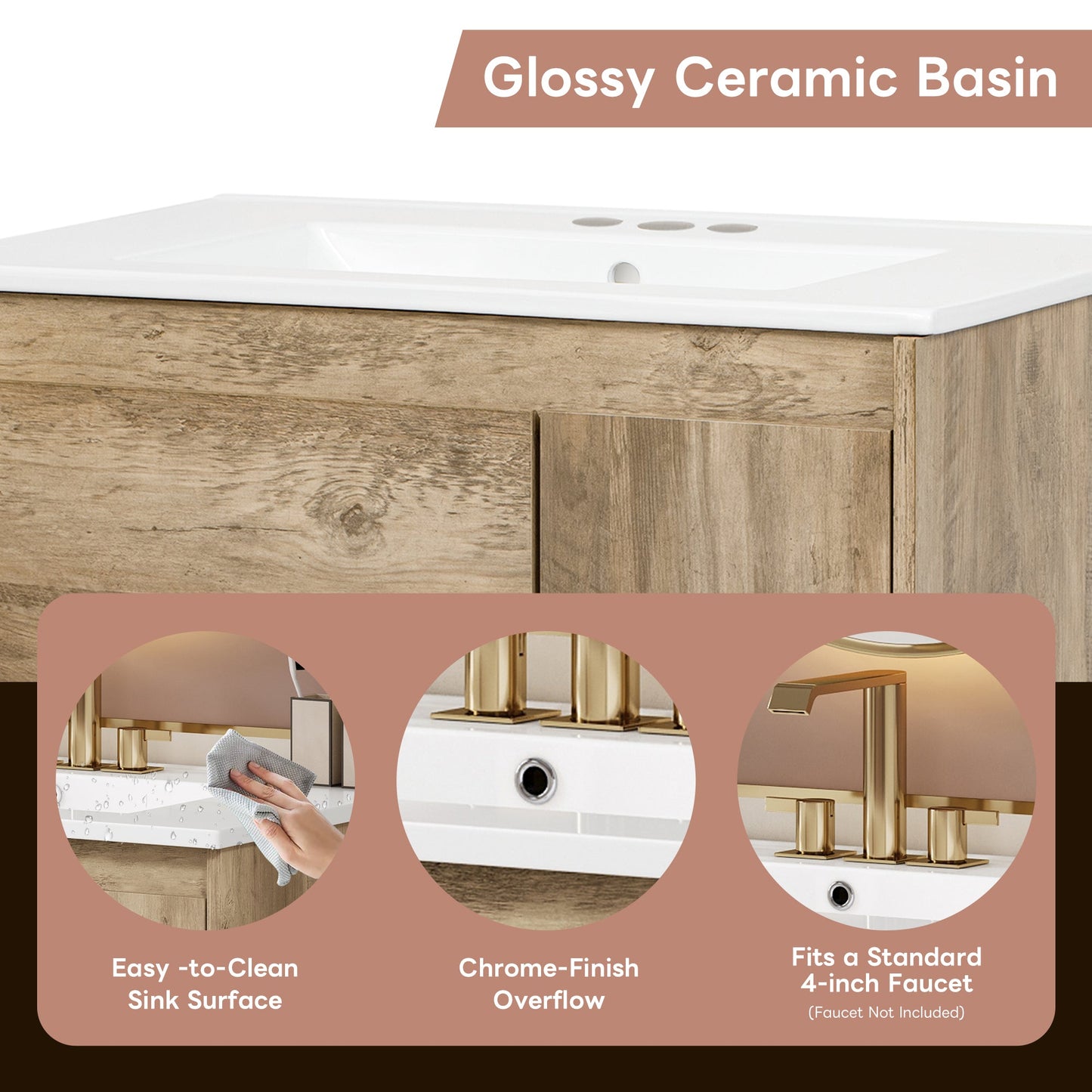 30" Modern Wood Fixture Bathroom Vanity