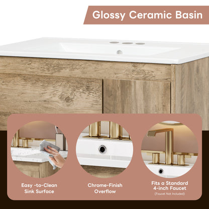 30" Modern Wood Fixture Bathroom Vanity