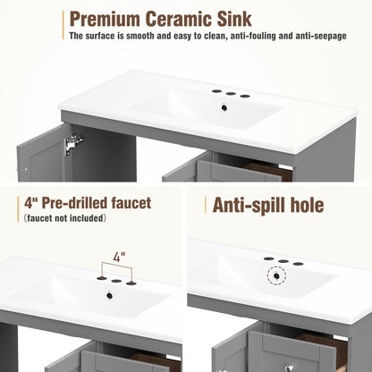 Shaker Free Standing Bathroom Vanity Cabinet & Sink, Soft Close Drawers, Soft Close Doors
