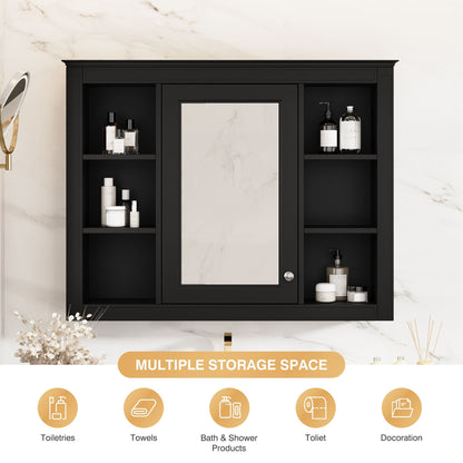 Wall Mounted Medicine Cabinet With Mirror, Storage Cabinet Featuring 6 Open Shelves And Adjustable Interior