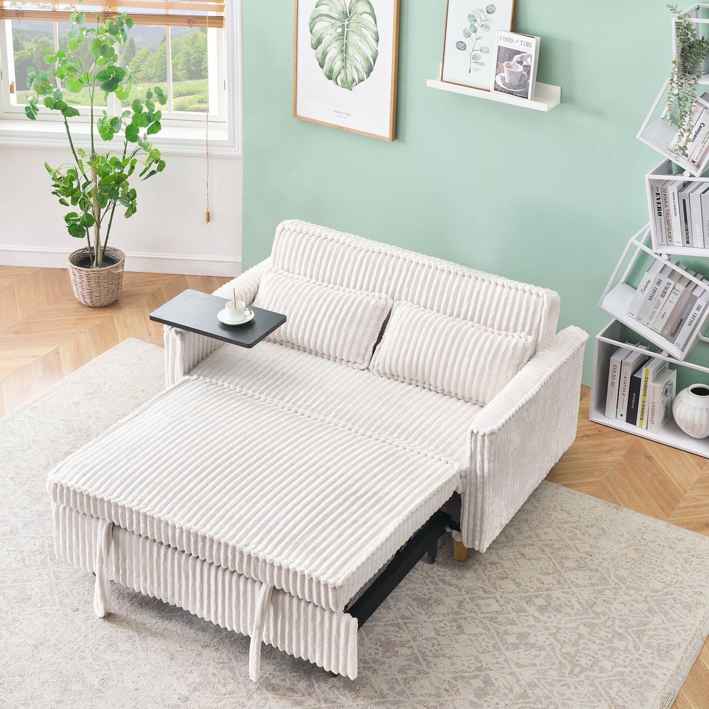 Pull Out Sofa With Movable Tabletop And USB Ports