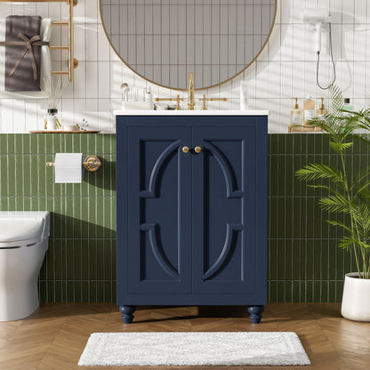 Bathroom Vanity With Ornate Elliptical Motif, Soft Close Hinges