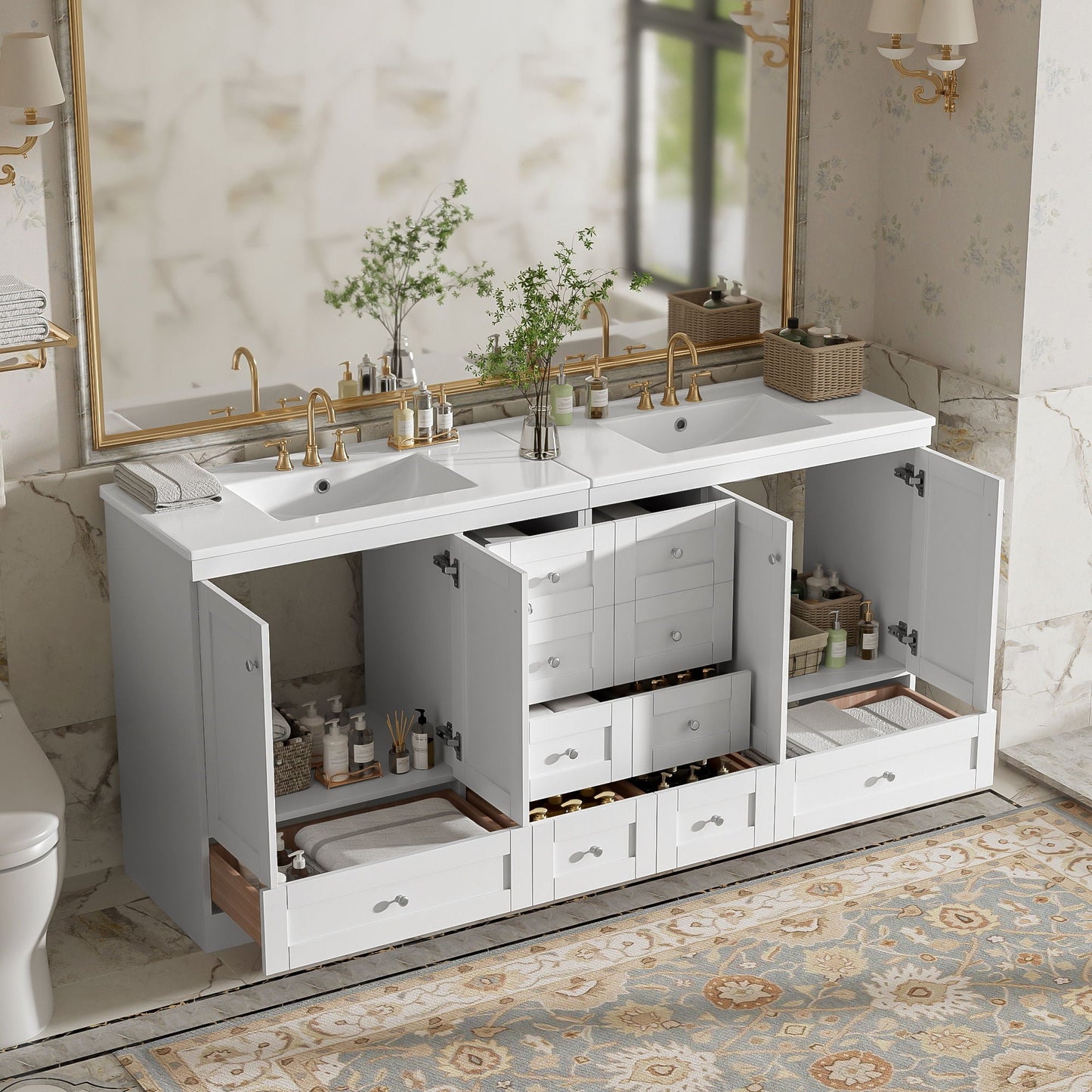 Shaker Free Standing Bathroom Vanity Cabinet & Sink, Soft Close Drawers, Soft Close Doors