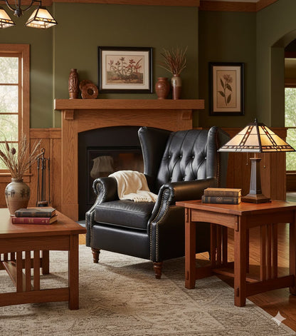 Tufted English Rolled Arm Wing Chair - Top Grain Leather