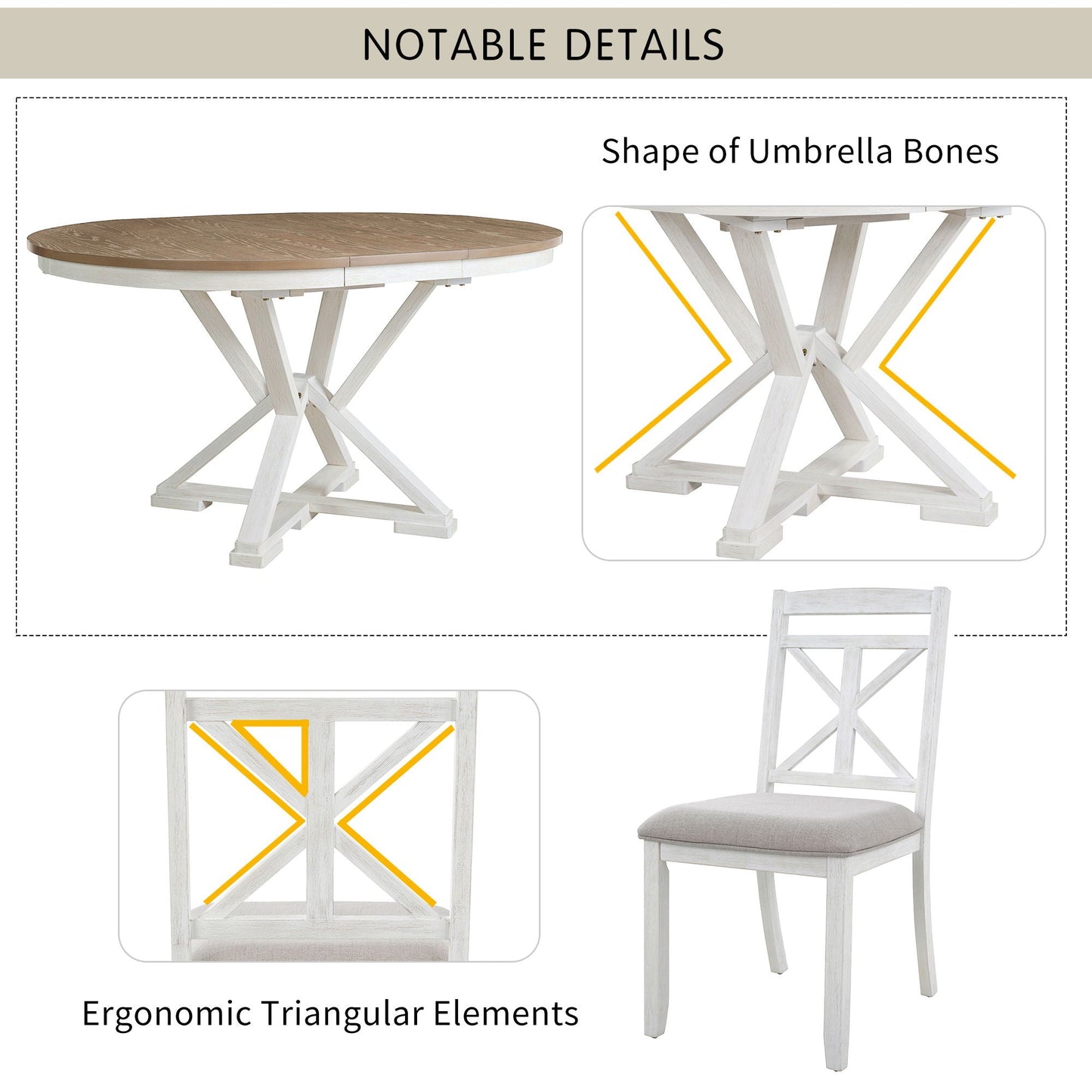 Dining Set With Extendable Round Table And 4 Upholstered Chairs