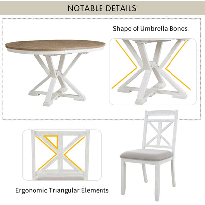 Dining Set With Extendable Round Table And 4 Upholstered Chairs
