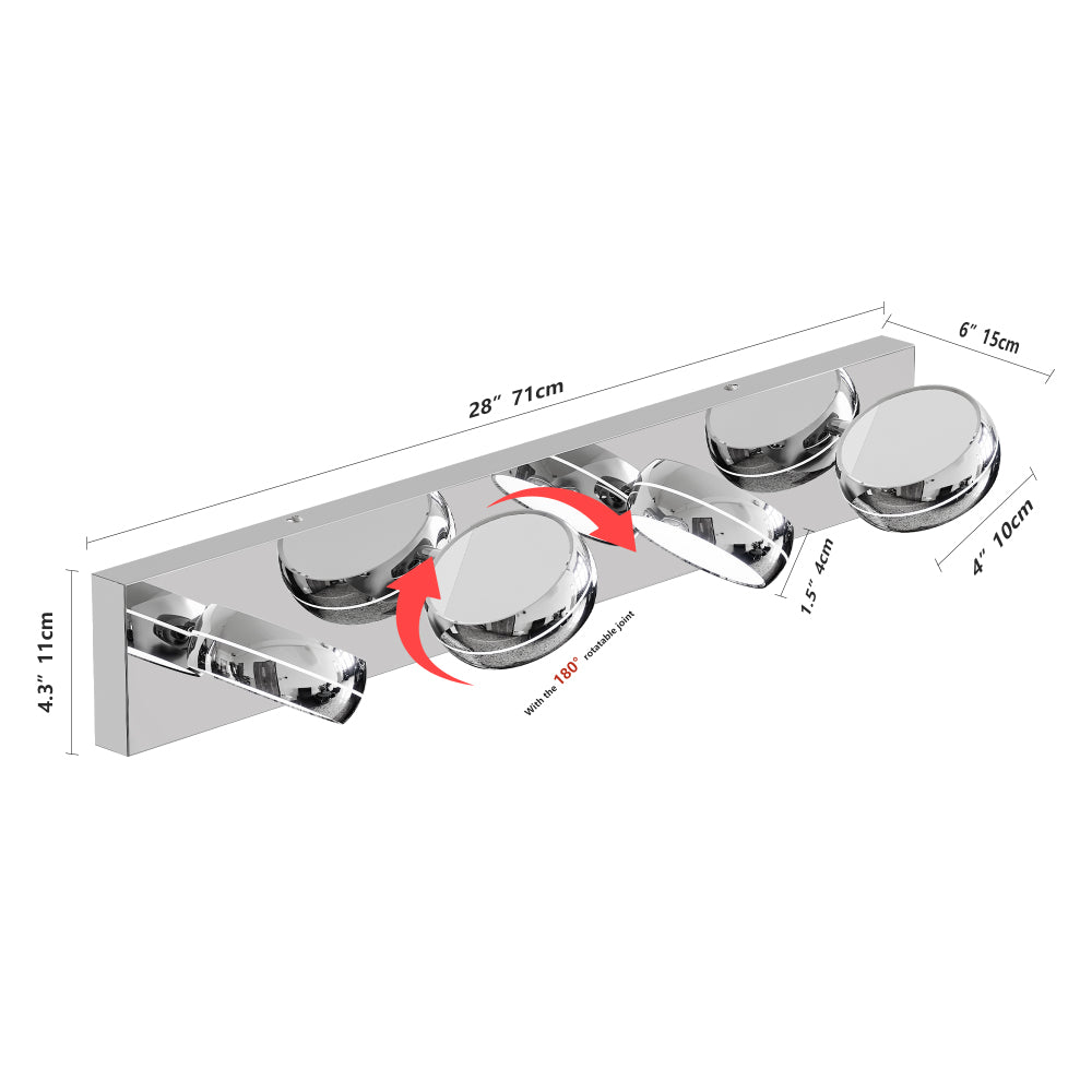 Modern Chrome LED Vanity Light Bar | 3/4/5/6-Light Bathroom Fixture over Mirror for Makeup & Daily Use
