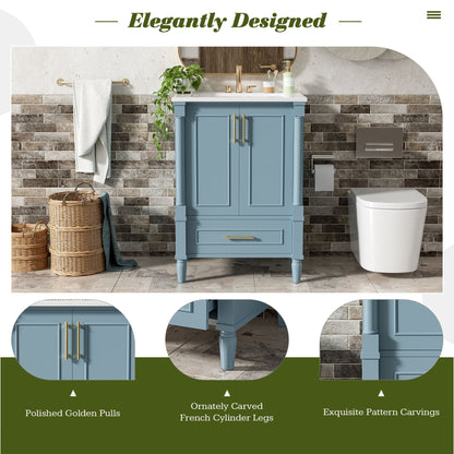 Bathroom Vanity With Ornate French Cylinder Legs, Soft Close Drawer