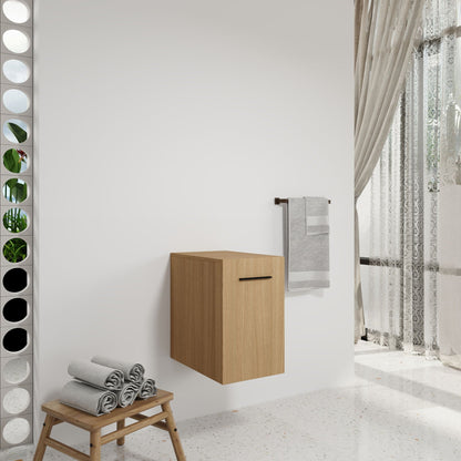 Floating Bathroom Vanity Single Door Base Cabinet, Wall Mounted Storage - Light Oak