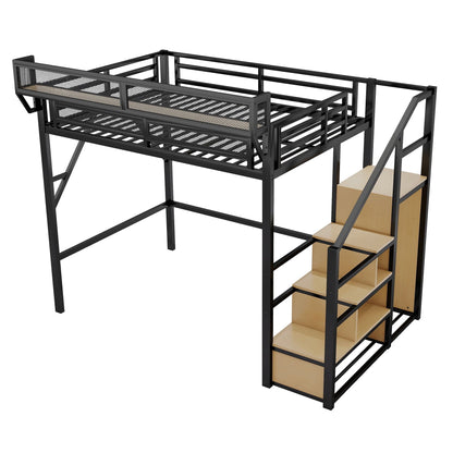 Loft Bed With Stairs, Storage Shelves, Wardrobe