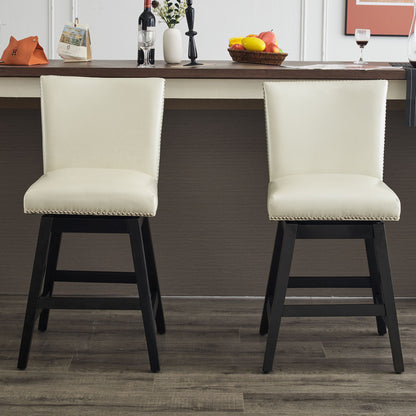 Upholstered Swivel Bar Stools High Back (Set of 2) - Cream White