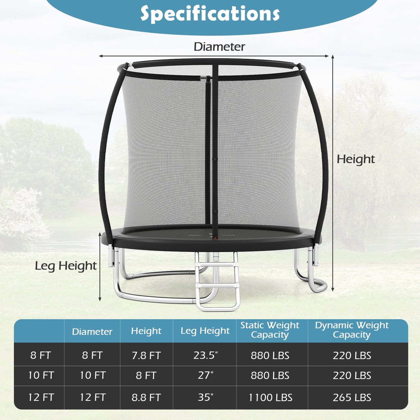 8FT Outdoor Heavy-Duty Recreational Trampoline