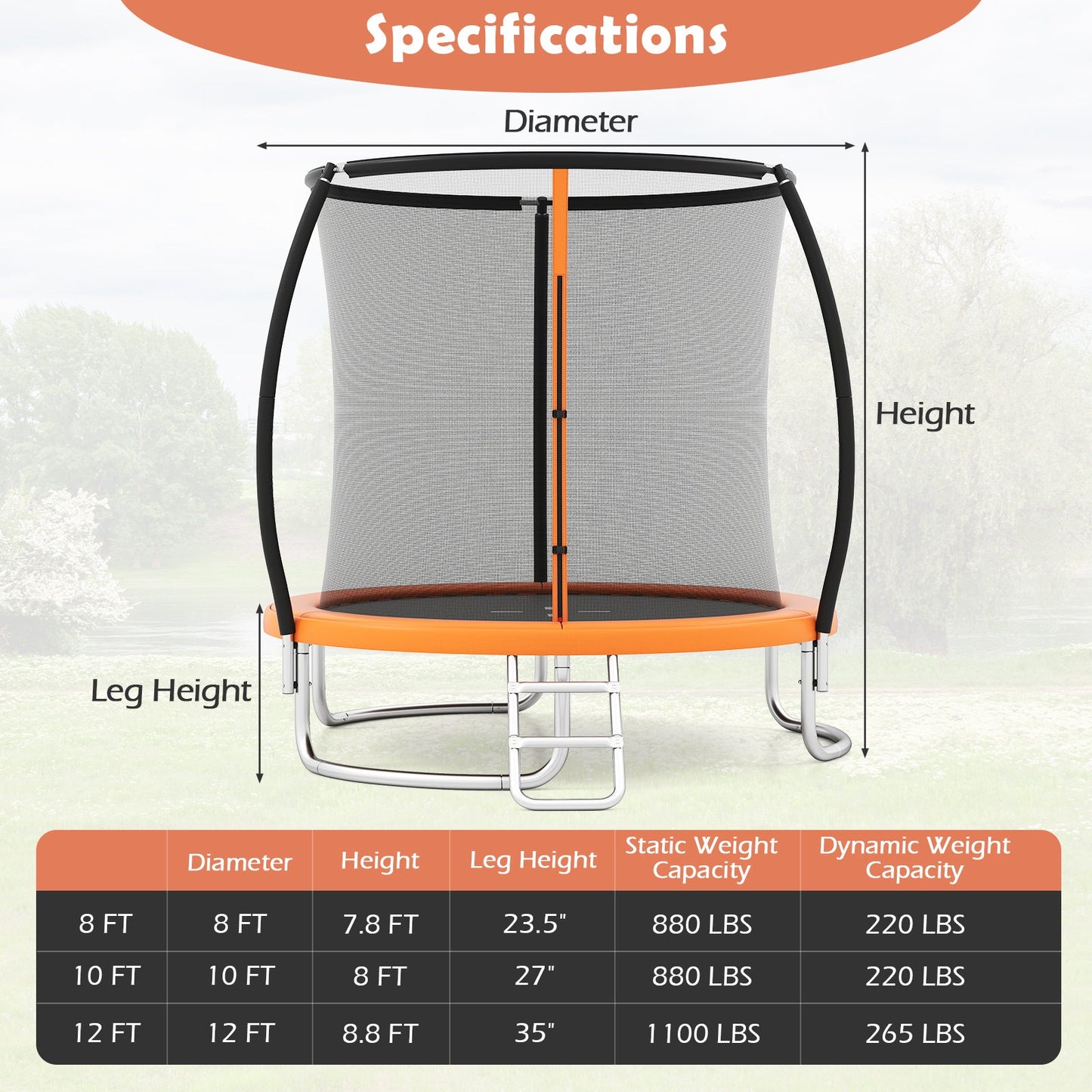 8FT Outdoor Heavy-Duty Recreational Trampoline