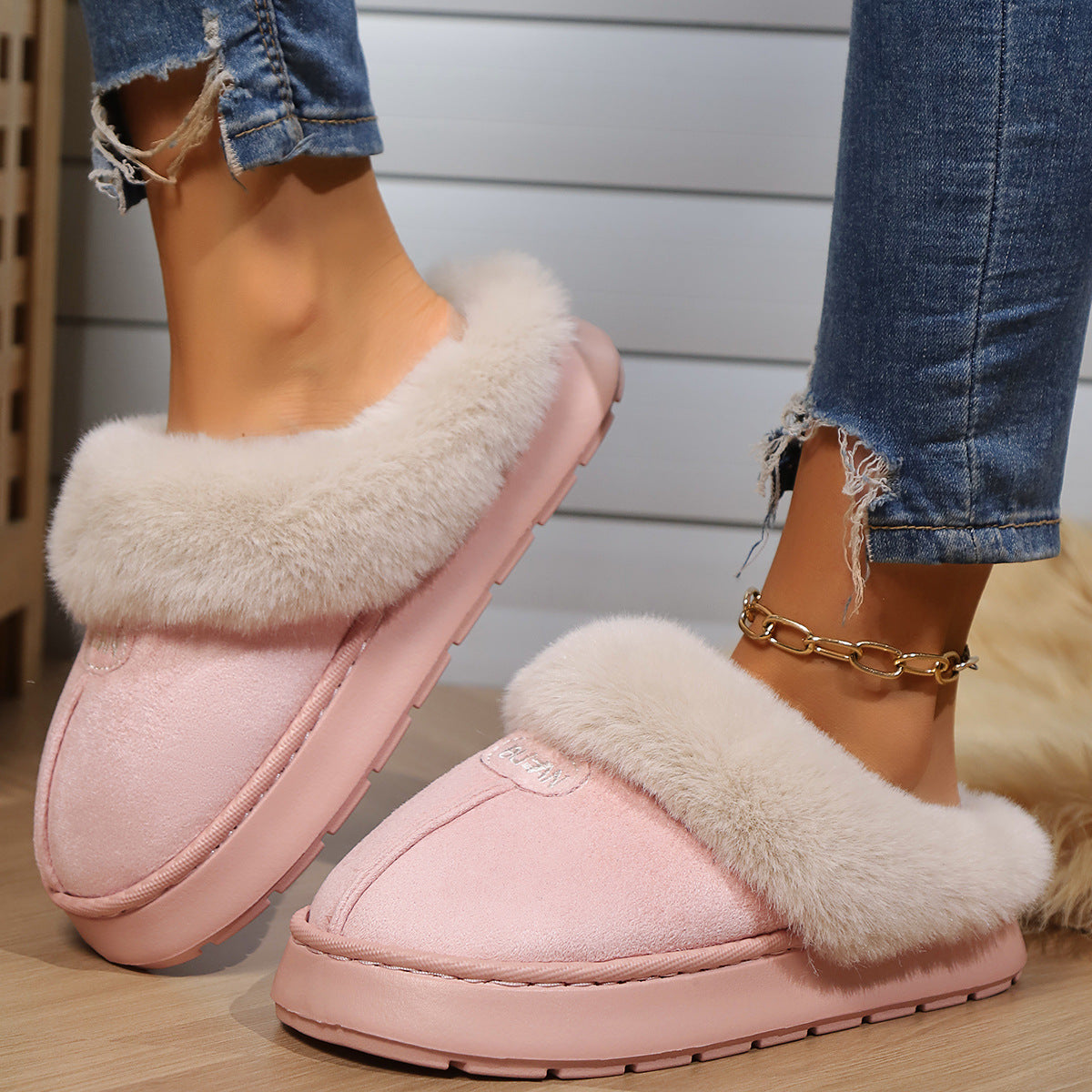 Women Fur Slippers Winter Warm Shoes Suede Plush House Indoor Outdoor Men Couples Cotton Cozy Comfy Faux Fur Slip-On Women House Shoes Memory Foam Suede Fluffy Comfort Plush Anti-Slip Slippers