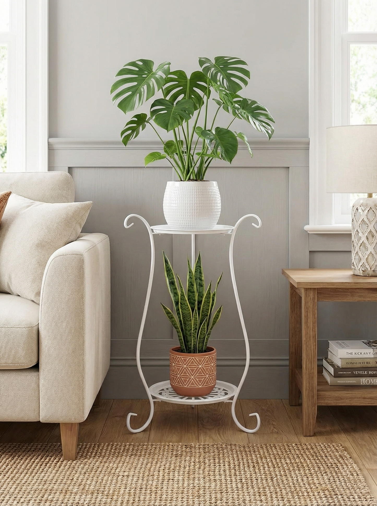 Two-Tier Metal Plant Stand – Double Layer Iron Flower Rack for Indoor & Outdoor Plants