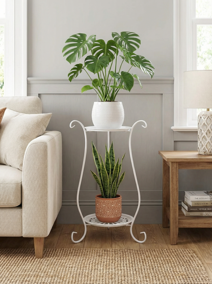 Two-Tier Metal Plant Stand – Double Layer Iron Flower Rack for Indoor & Outdoor Plants