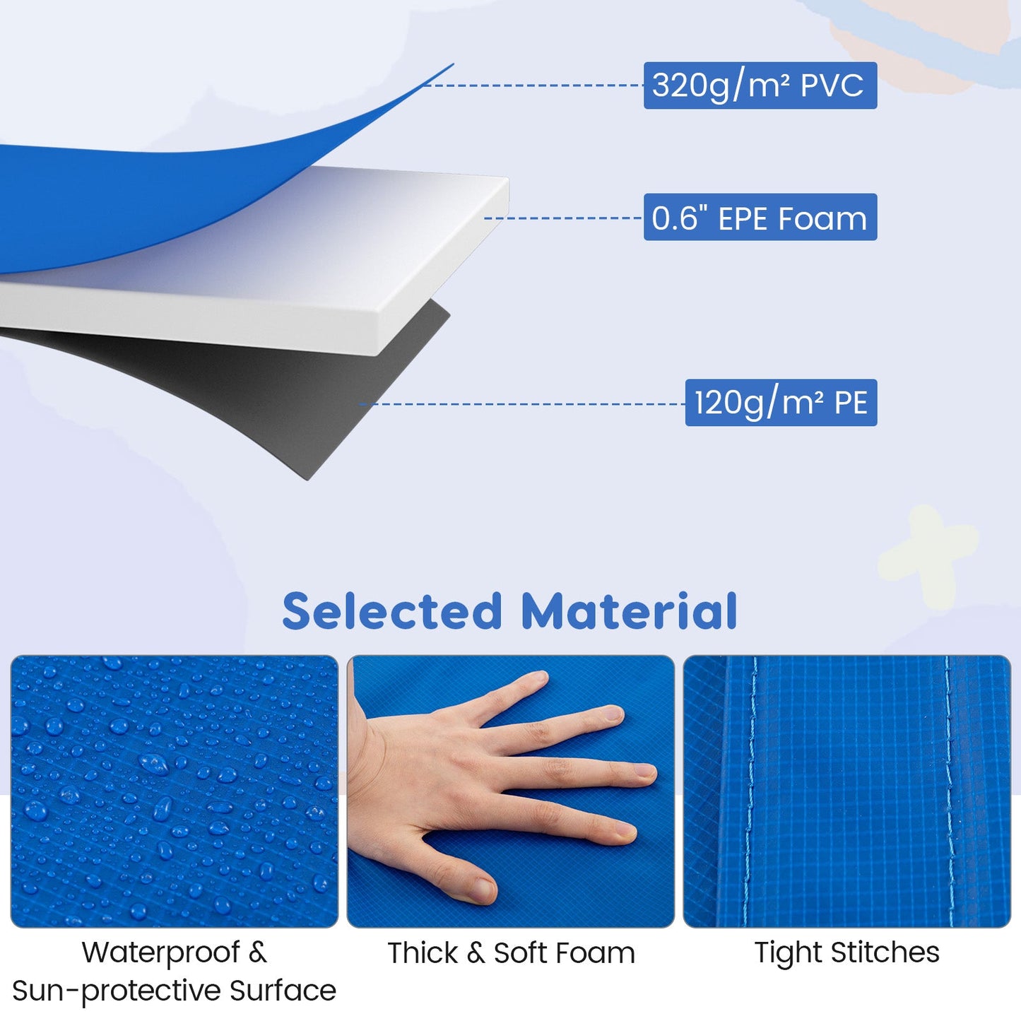 8-16 FT Trampoline Pad Replacement Safety Pad with Fixing Straps (Blue)