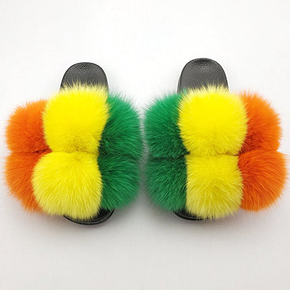 New SeasonSummer Women Slippers Faux Fur Slides For Women Fluffy Slippers House Shoes Woman Slippers Open Toe Fuzzy Fur Slippers Girls Fluffy House Slides Outdoor Indoor Slippers
