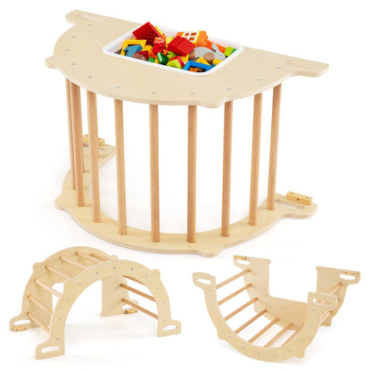 8 in 1 Climbing Arch Sensory Table for Kids with Collapsible Storage Bin for 3+ Years Old-Natural