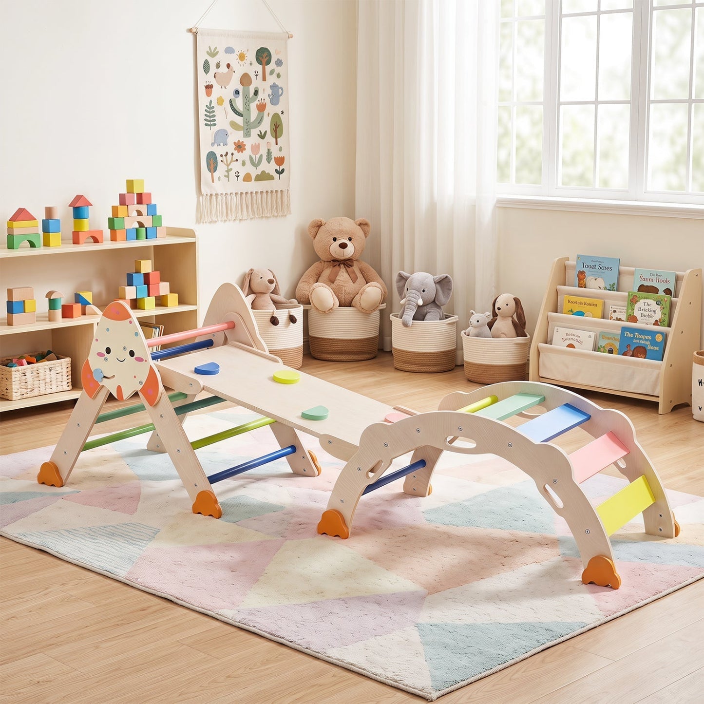 8-in-1 Foldable Climbing Set for Toddlers with Rocket Theme