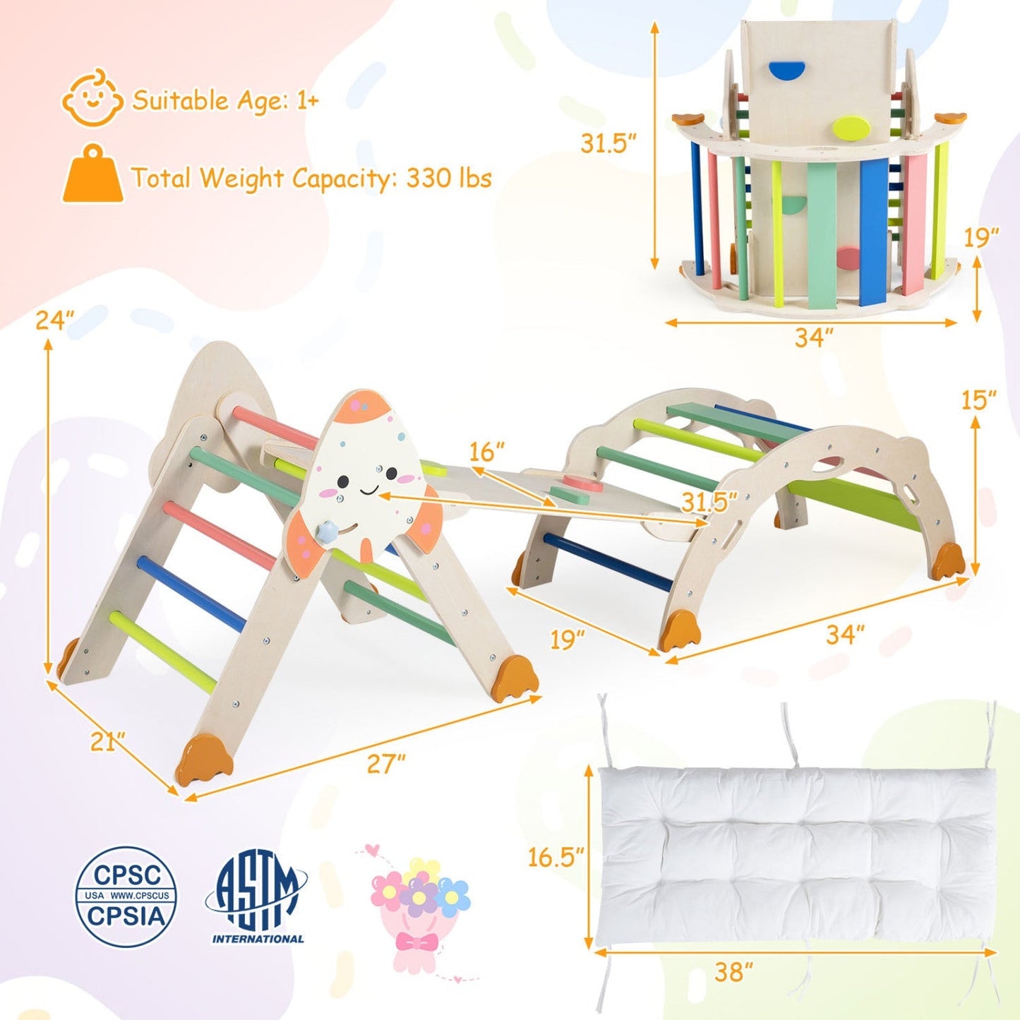 8-in-1 Foldable Climbing Set for Toddlers with Rocket Theme