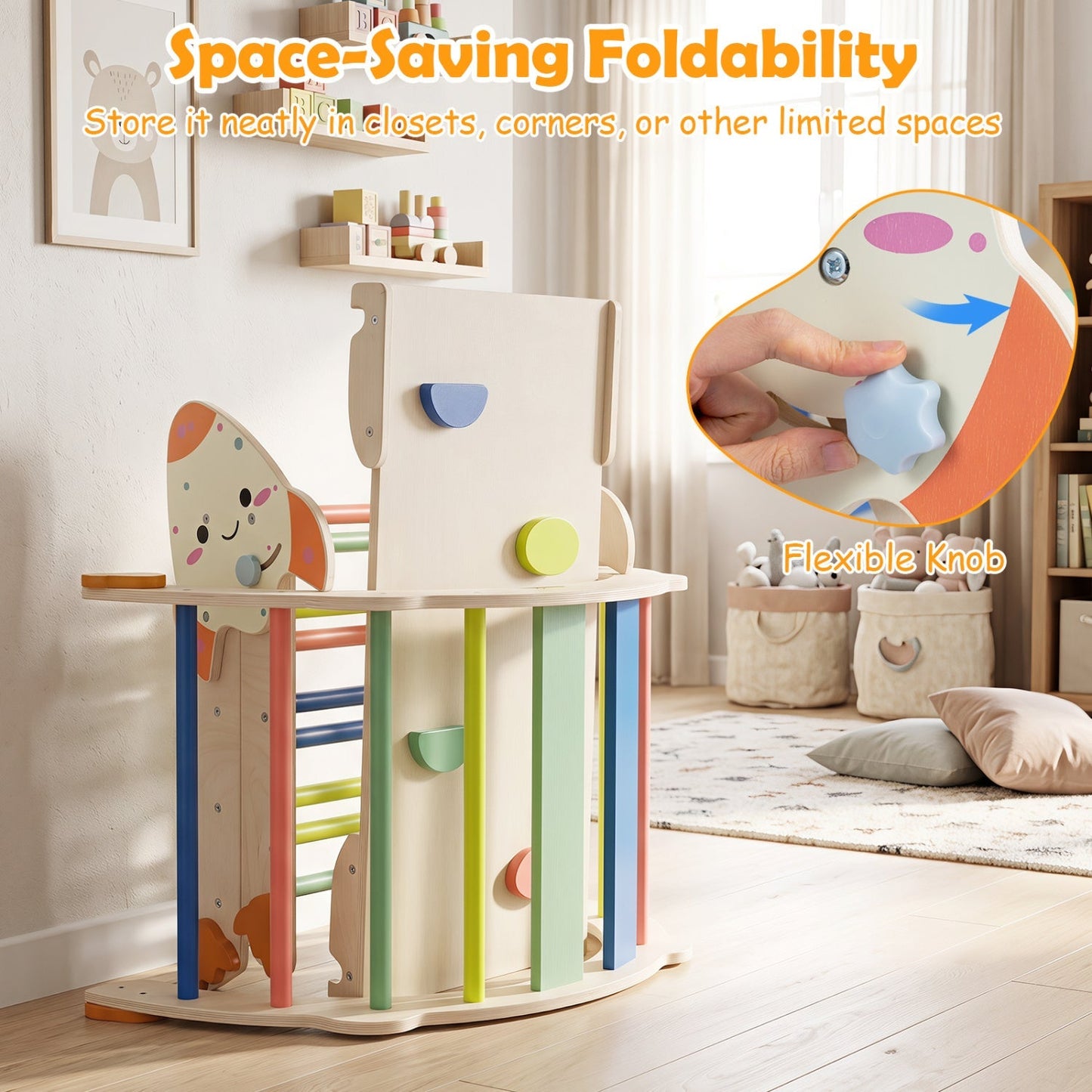 8-in-1 Foldable Climbing Set for Toddlers with Rocket Theme