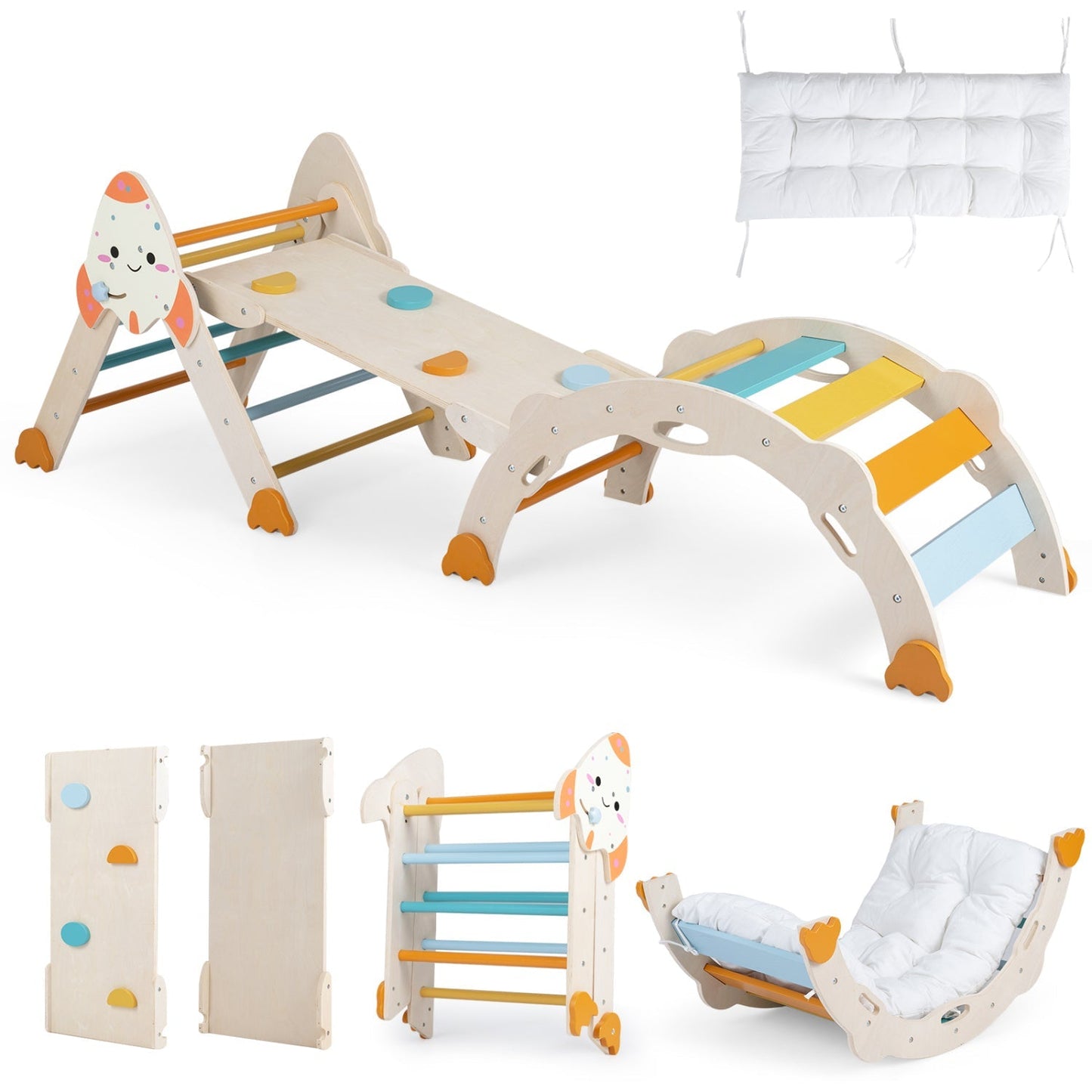 8-in-1 Foldable Climbing Set for Toddlers with Rocket Theme