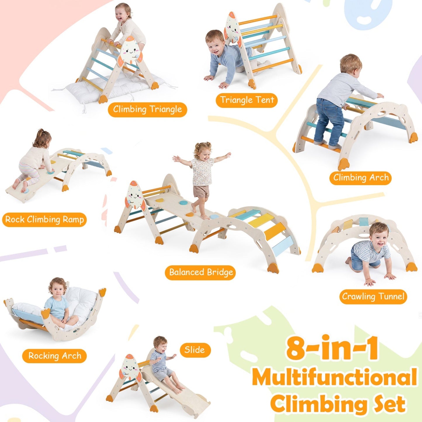 8-in-1 Foldable Climbing Set for Toddlers with Rocket Theme