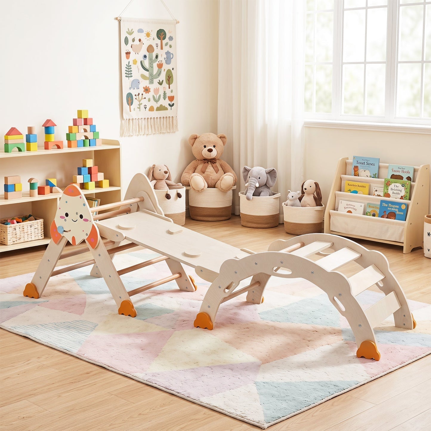 8-in-1 Foldable Climbing Set for Toddlers with Rocket Theme