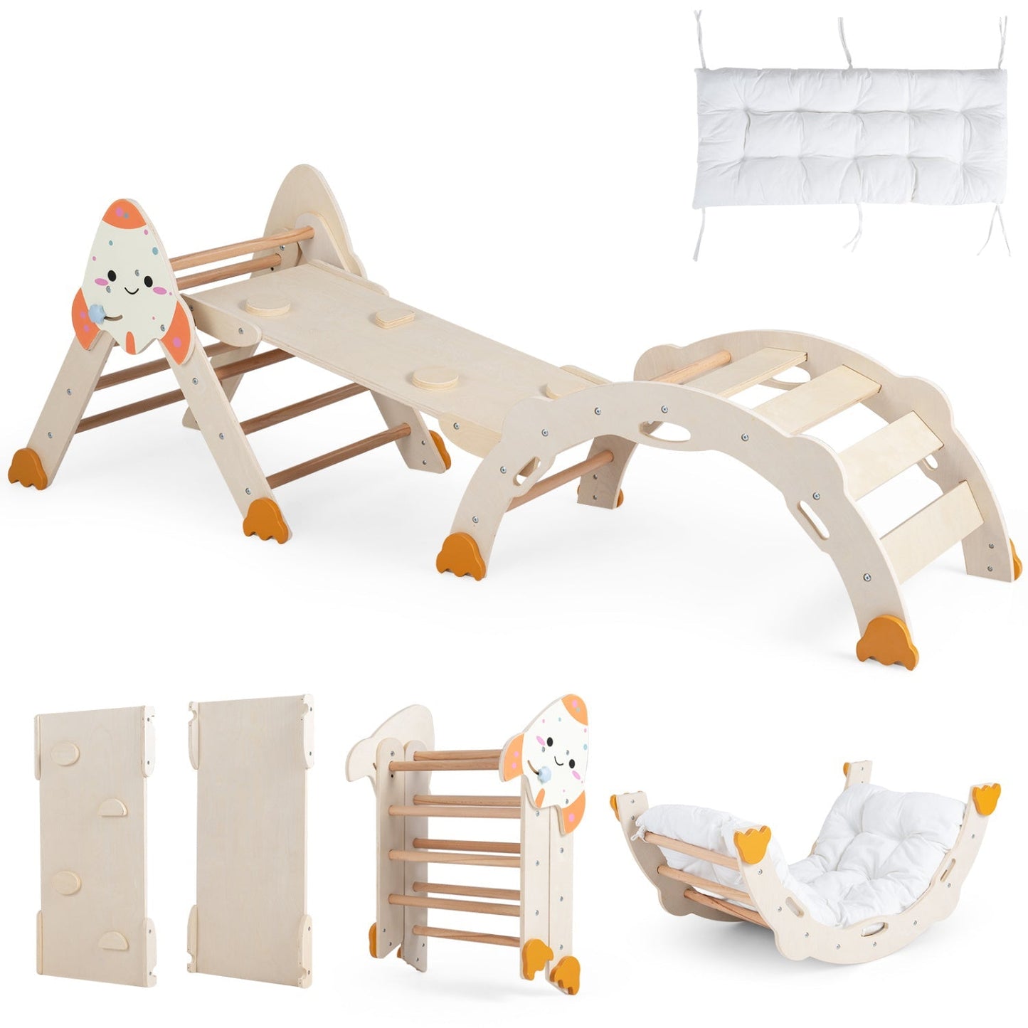 8-in-1 Foldable Climbing Set for Toddlers with Rocket Theme