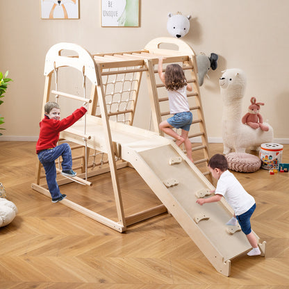8-in-1 Jungle Gym Wooden Montessori Climber Playset with Slide and Monkey Bar for Kids 3-5 Years Old